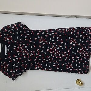 Wardrobe summer dress navy blue, red & grey lined short sleeve